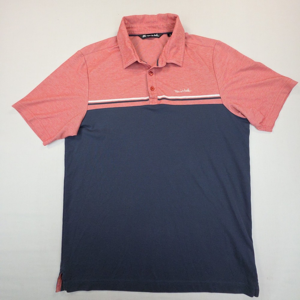 Travis Mathew Pima Cotton Colorblock Polo Shirt Mens M Red Blue Short Sleeve